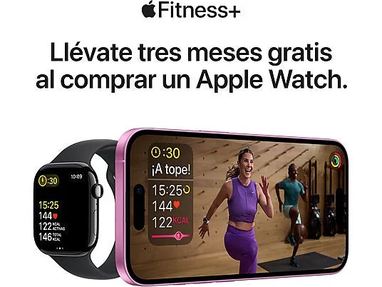 Apple Watch Series 10 (2024), GPS + Cellular, 42 mm, Gesto de doble toque, Caja de titanio Pizarra, Correa deportiva Negra, Talla M/L